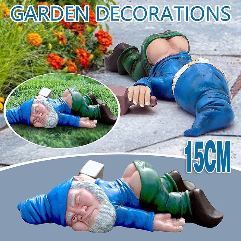 Funny Drunk Dwarf Garden Gnome Decor Yard Patio Ornament Rude Passed Out Statue