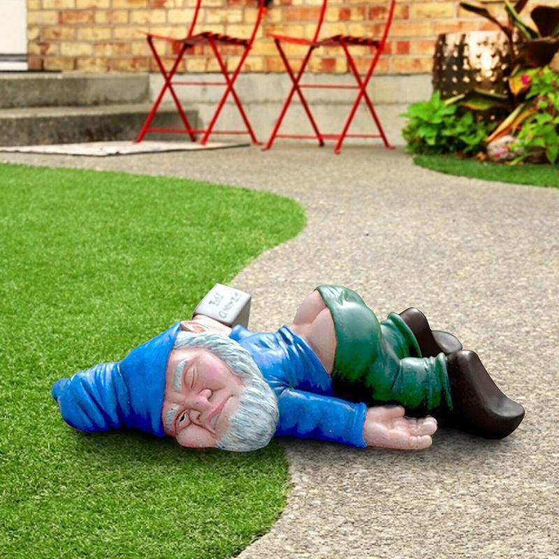 Funny Drunk Dwarf Garden Gnome Decor Yard Patio Ornament Rude Passed Out Statue