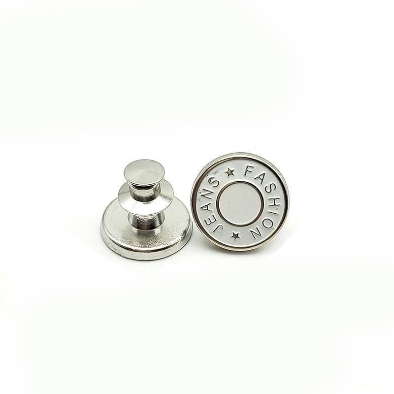 8X Button Pins For Jeans Pants No Sew Instant Adjustable Jean Button Replacement - 6sets Silver Button Pins
