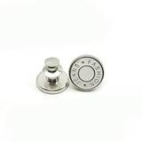8X Button Pins For Jeans Pants No Sew Instant Adjustable Jean Button Replacement - 6sets Silver Button Pins - Top-Down View