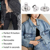 8X Button Pins For Jeans Pants No Sew Instant Adjustable Jean Button Replacement - 6sets Silver Button Pins - 45-Degree Angle