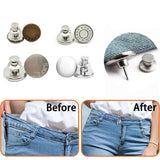 8X Button Pins For Jeans Pants No Sew Instant Adjustable Jean Button Replacement - 6sets Silver Button Pins