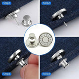 8X Button Pins For Jeans Pants No Sew Instant Adjustable Jean Button Replacement - 6sets Silver Button Pins