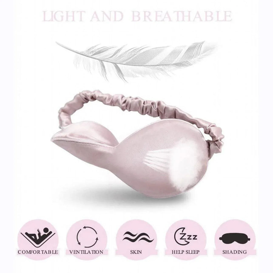 Pure Soft Silk Eyeshade Blindfold Sleep Eye Mask Cover Light Shade Travel Relax - Apricot