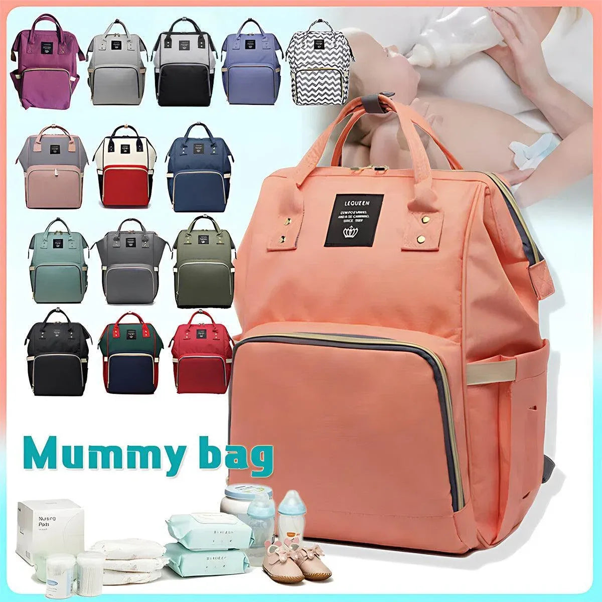 Luxury Multifunctional Diaper Nappy Backpack Maternity Mummy Changing Bag - Black
