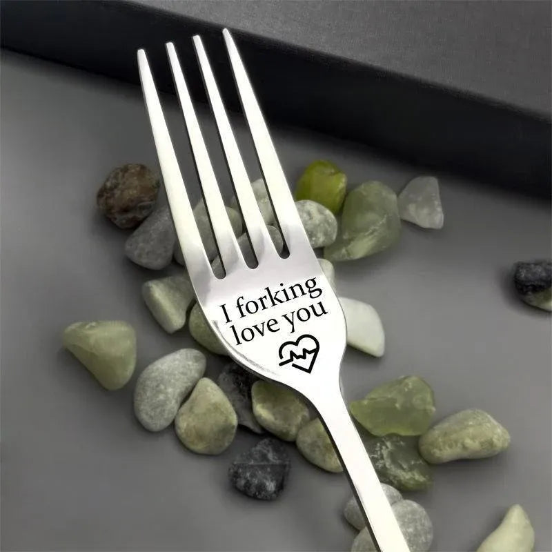 Engraved Stainless Steel Fork with Gift Box Love Message Utensil for Couples Present - B.I love forking you