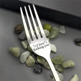 Engraved Stainless Steel Fork with Gift Box Love Message Utensil for Couples Present - B.I love forking you - 45-Degree Angle