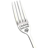 Engraved Stainless Steel Fork with Gift Box Love Message Utensil for Couples Present - 2pcs/Set(A+B) - Side View