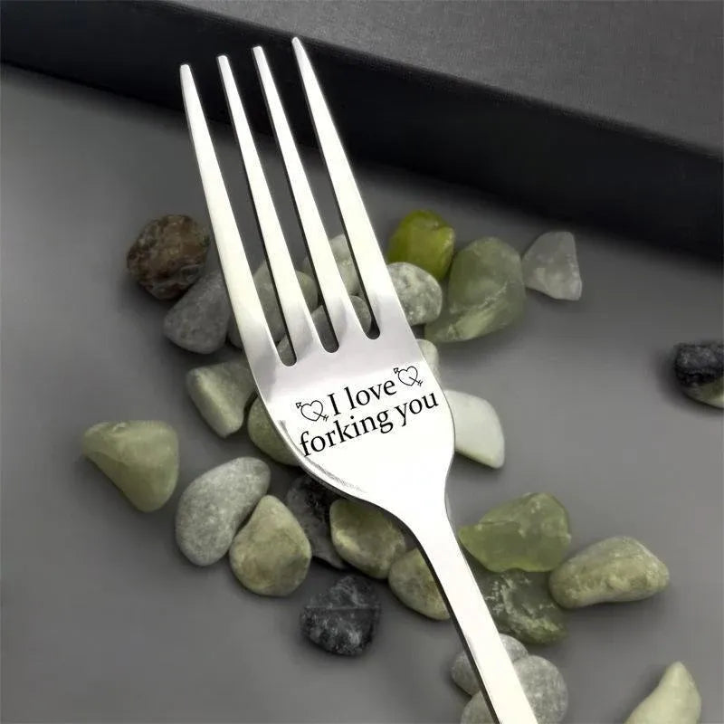 Engraved Stainless Steel Fork with Gift Box Love Message Utensil for Couples Present - 2pcs/Set(A+B)