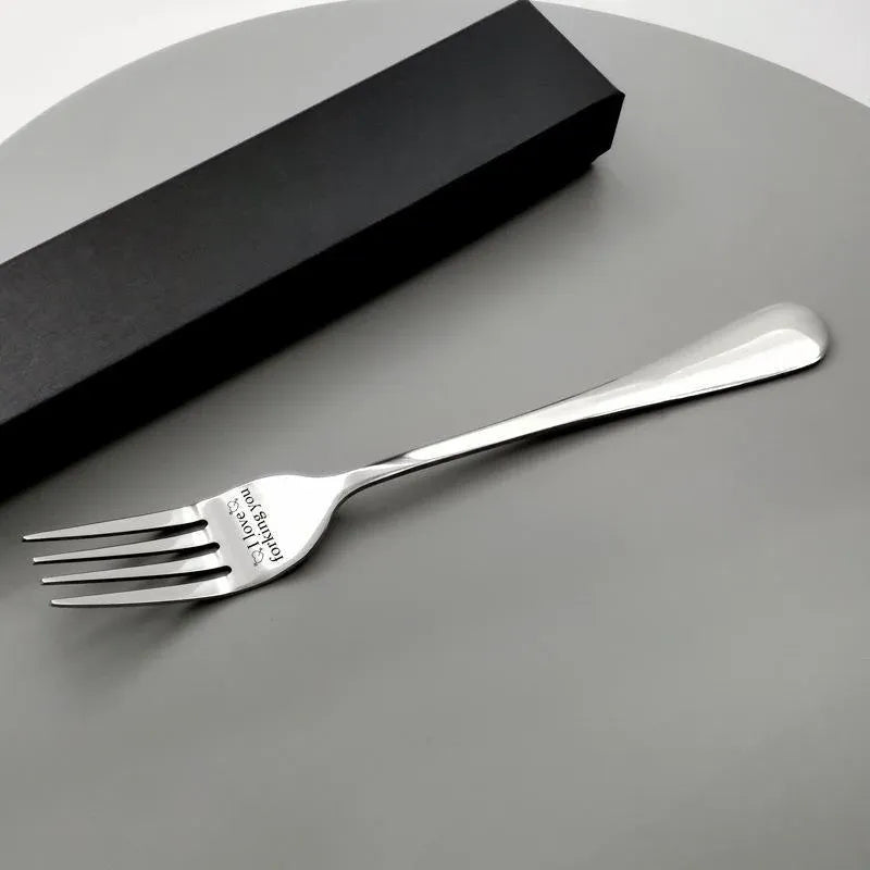 Engraved Stainless Steel Fork with Gift Box Love Message Utensil for Couples Present - 2pcs/Set(A+B)