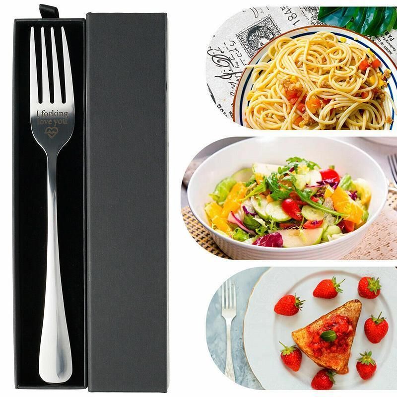 Engraved Stainless Steel Fork with Gift Box Love Message Utensil for Couples Present - 2pcs/Set(A+B)