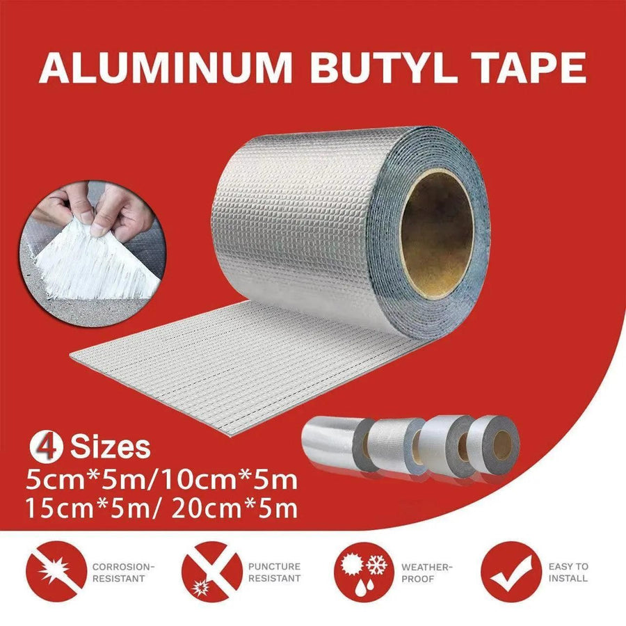 5M Waterproof Tape Butyl Rubber Aluminium Foil Roof Pipe Caravan Repair Flashing - 15cm*5m*1 Unit