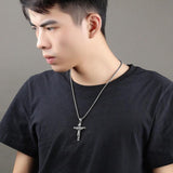 Men Stainless Steel Gold Silver Black Jesus Crucifix Pendant Chain Necklace Gold&Black - with 3*55cm rolo chain