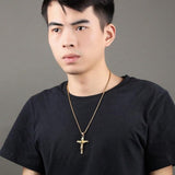 Men Stainless Steel Gold Silver Black Jesus Crucifix Pendant Chain Necklace Gold&Black - with 3*55cm rolo chain