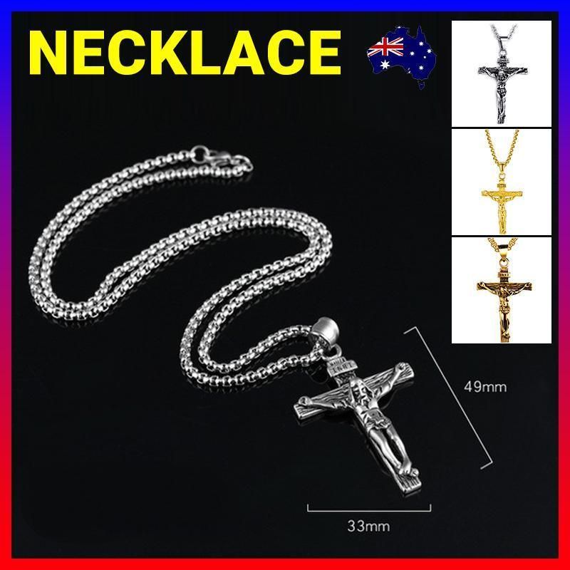 Men Stainless Steel Gold Silver Black Jesus Crucifix Pendant Chain Necklace Gold&Black - only pendant