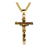 Men Stainless Steel Gold Silver Black Jesus Crucifix Pendant Chain Necklace Gold&Black - only pendant - Side View