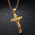 Men Stainless Steel Gold Silver Black Jesus Crucifix Pendant Chain Necklace Gold&Black - only pendant
