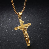 Men Stainless Steel Gold Silver Black Jesus Crucifix Pendant Chain Necklace Gold&Black - only pendant - Rear View
