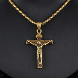 Men Stainless Steel Gold Silver Black Jesus Crucifix Pendant Chain Necklace Gold&Black - only pendant - Close-Up Angle