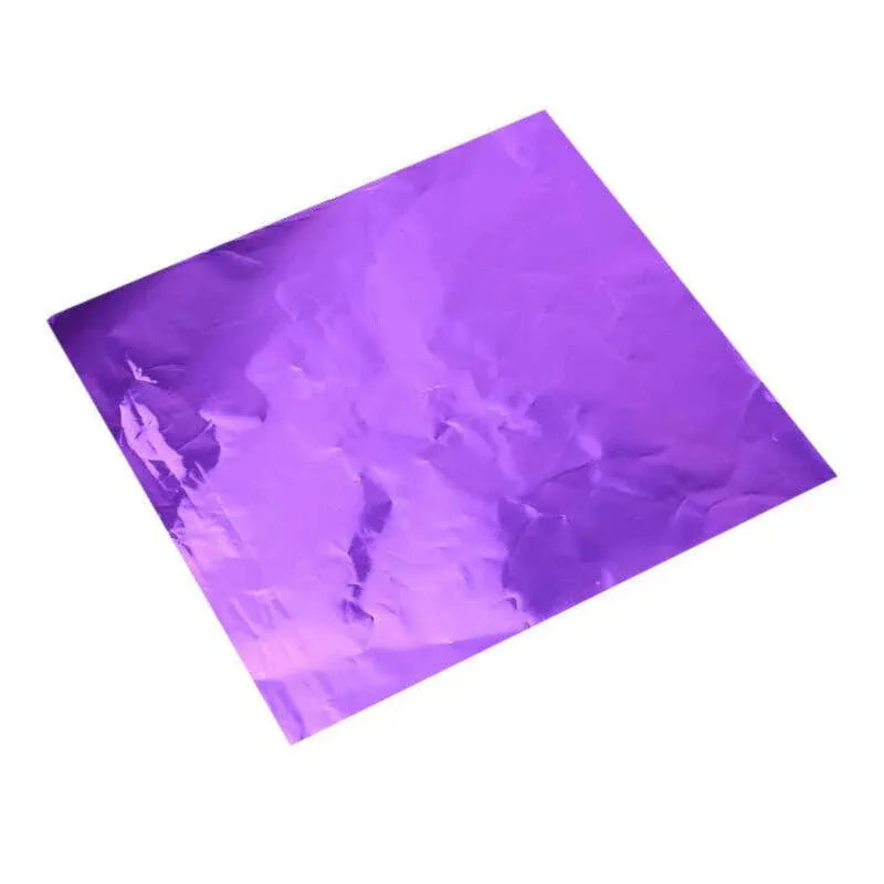 100Pcs Aluminium Foil Chocolate Wrappers 20cm Squares - Purple/Gloss