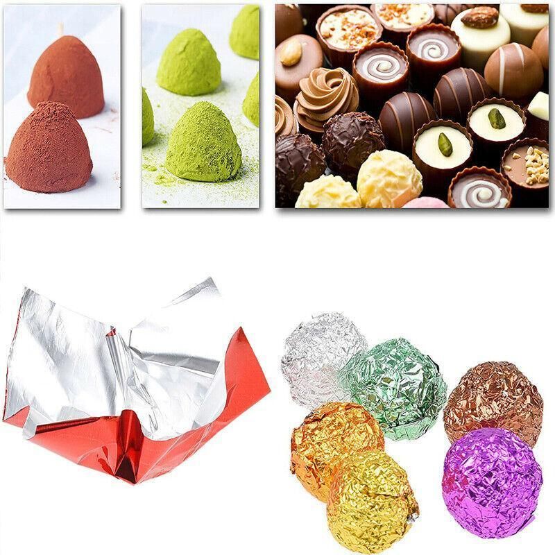 100Pcs Aluminium Foil Chocolate Wrappers 20cm Squares - Brown/Gloss