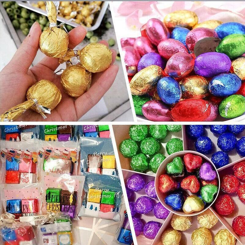 100Pcs Aluminium Foil Chocolate Wrappers 20cm Squares - Silver/Embossed