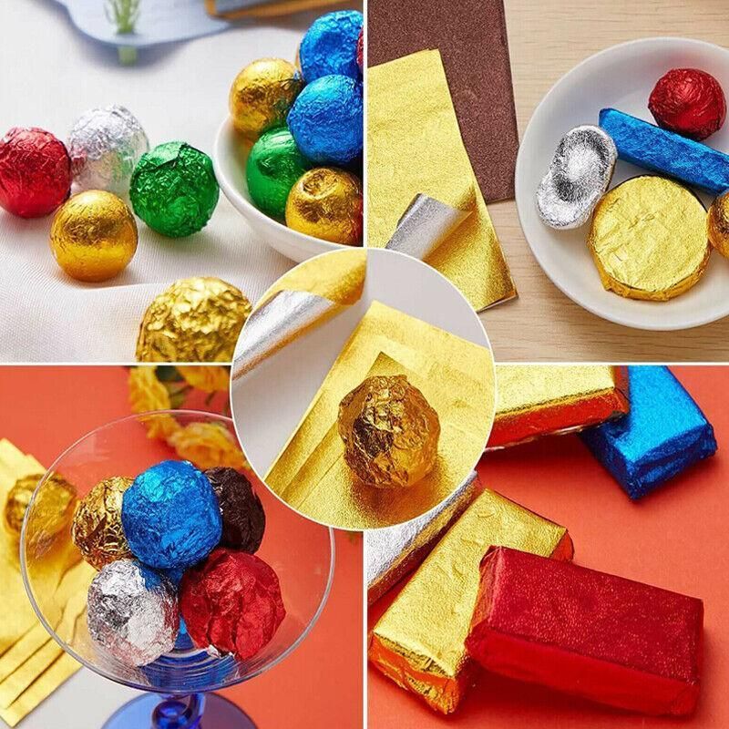 100Pcs Aluminium Foil Chocolate Wrappers 20cm Squares - Silver/Embossed