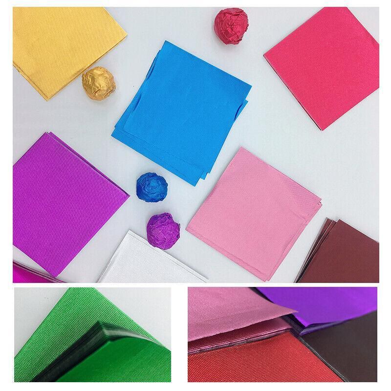 100Pcs Aluminium Foil Chocolate Wrappers 20cm Squares - Red/Embossed