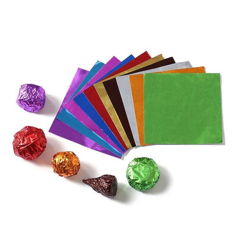 100Pcs Aluminium Foil Chocolate Wrappers 20cm Squares - Brown/Embossed