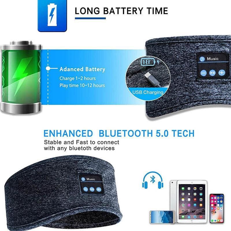 Wireless Bluetooth Eye Mask Headphones Sleep Headband for Relaxation and Meditation - Black