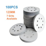 100x 123mm 6/8-Hole Sanding Discs Hook Loop Orbital Sander Pads 80 120 240 Grit - 60 Grits（6-Hole） - 45-Degree Angle