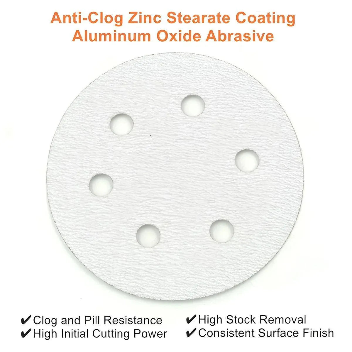 100x 123mm 6/8-Hole Sanding Discs Hook Loop Orbital Sander Pads 80 120 240 Grit - 180 Grits（6-Hole）