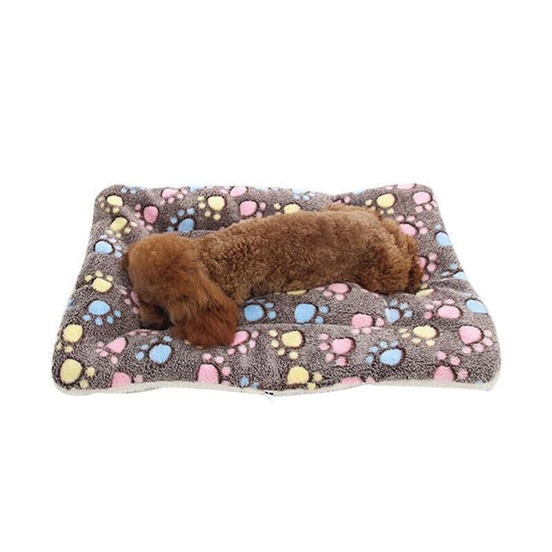 M Size Puppy Dog Cat Cushion Mattress Blanket Bed Soft Warm Pet Pad Winter Kennel House - Brown Footprint