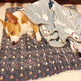 L Size Puppy Dog Cat Cushion Mattress Blanket Bed Soft Warm Pad Winter Kennel House - Brown Footprint - Low Angle