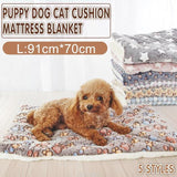 L Size Puppy Dog Cat Cushion Mattress Blanket Bed Soft Warm Pad Winter Kennel House - Blue Brownstar - Front View