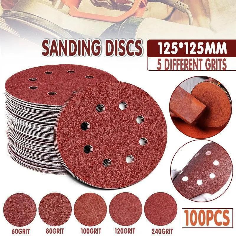 125X 125mm 5" Sanding Discs 60 80 100 120 240 Grit Orbital Sander Pads - 100 Grits