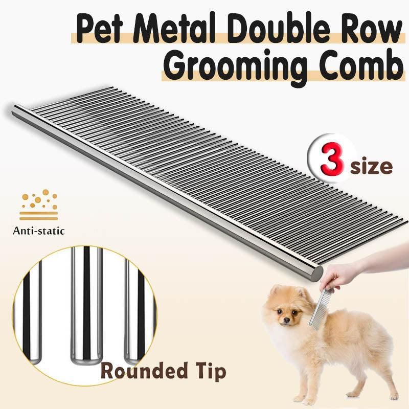 Stainless Steel Teeth Metal Comb Brush Pet Cat Dog Hair Grooming Trimmer Round - M:19*3.5CM