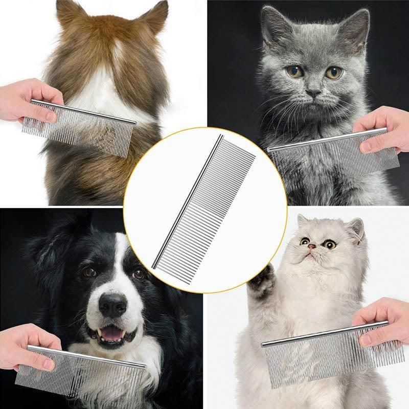 Stainless Steel Teeth Metal Comb Brush Pet Cat Dog Hair Grooming Trimmer Round - XL:19*5.5CM