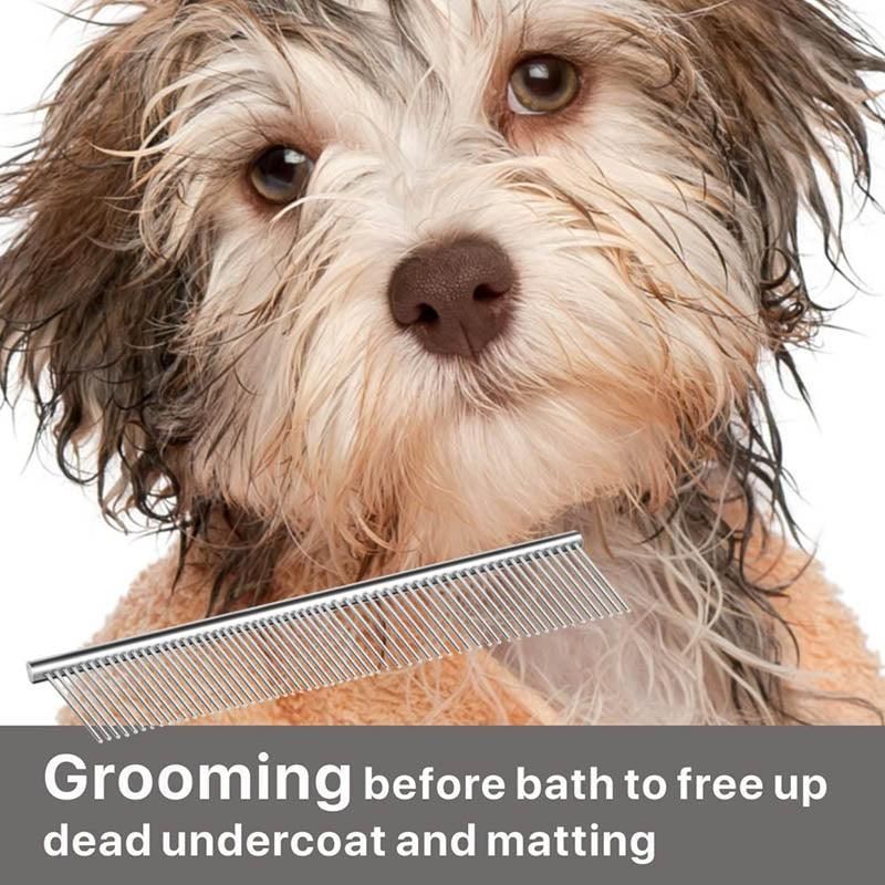 Stainless Steel Teeth Metal Comb Brush Pet Cat Dog Hair Grooming Trimmer Round - XL:19*5.5CM