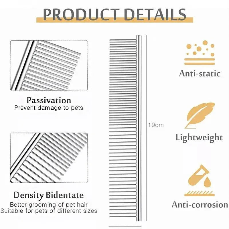Stainless Steel Teeth Metal Comb Brush Pet Cat Dog Hair Grooming Trimmer Round - XL:19*5.5CM