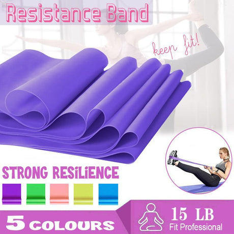 1.5m Elastic Yoga Stretch Resistance Bands Exercise Fitness Band Theraband - Purple