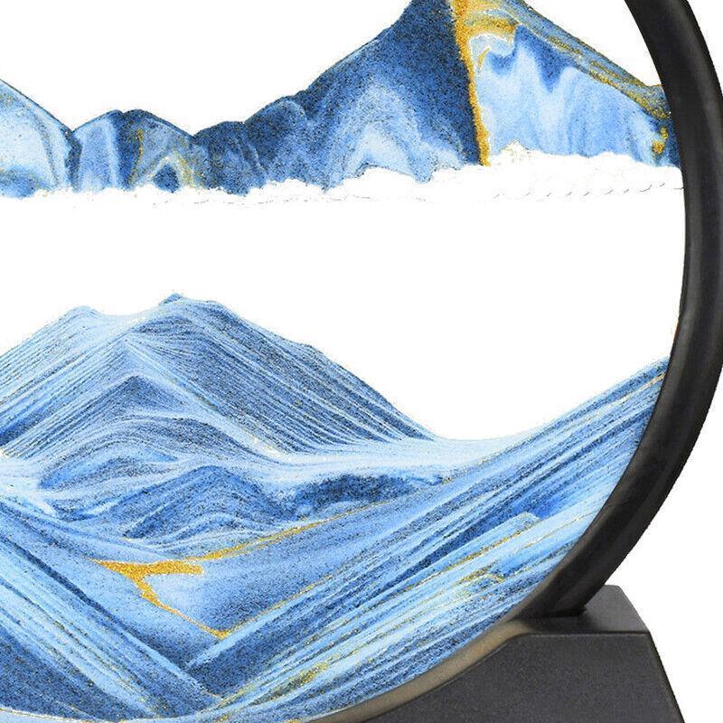 Moving Sand Art Picture Round Glass Quicksand Painting 3D Deep Sea Sandscape Au - Black