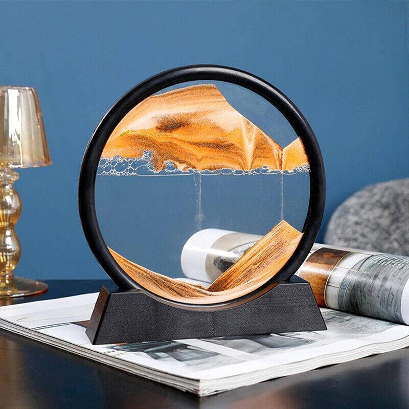 Moving Sand Art Picture Round Glass Quicksand Painting 3D Deep Sea Sandscape Au - Black