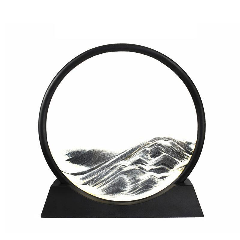 Moving Sand Art Picture Round Glass Quicksand Painting 3D Deep Sea Sandscape Au - Black