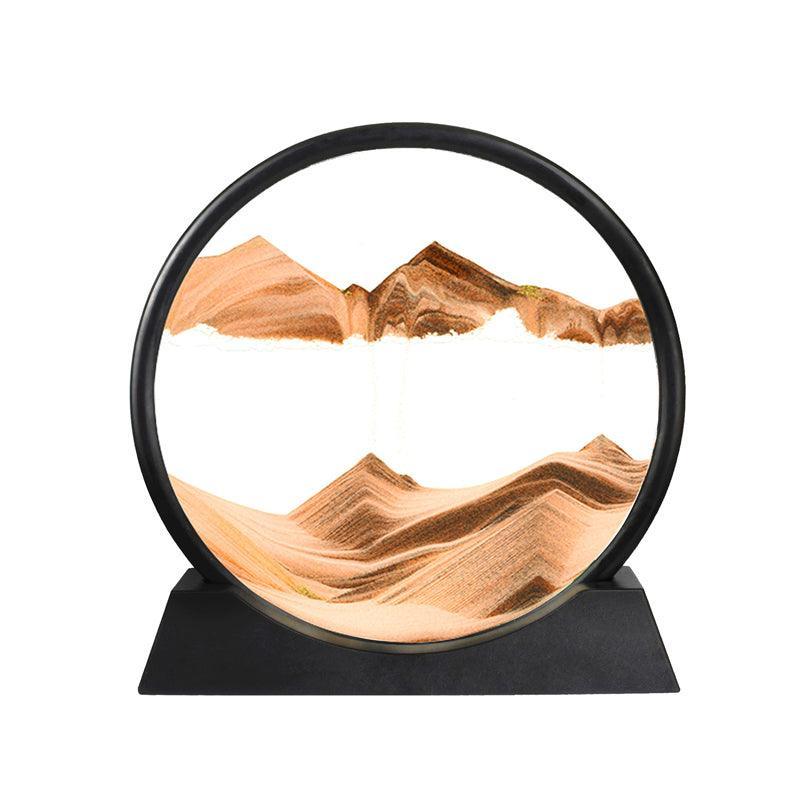 Moving Sand Art Picture Round Glass Quicksand Painting 3D Deep Sea Sandscape Au - Black
