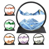 Moving Sand Art Picture Round Glass Quicksand Painting 3D Deep Sea Sandscape Au - Green - Front View