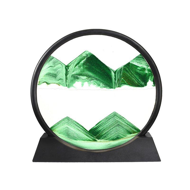 Moving Sand Art Picture Round Glass Quicksand Painting 3D Deep Sea Sandscape Au - Green