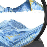 Moving Sand Art Picture Round Glass Quicksand Painting 3D Deep Sea Sandscape Au - Blue - Top-Down View