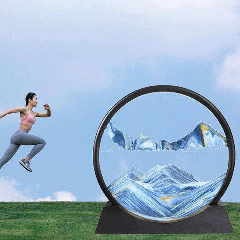 Moving Sand Art Picture Round Glass Quicksand Painting 3D Deep Sea Sandscape Au - Red