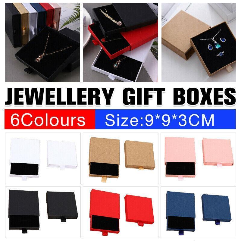 Cardboard Jewellery Gift Boxes Drawer Style Necklace Ring Earring Pendant Bracelet Case - Kraft paper